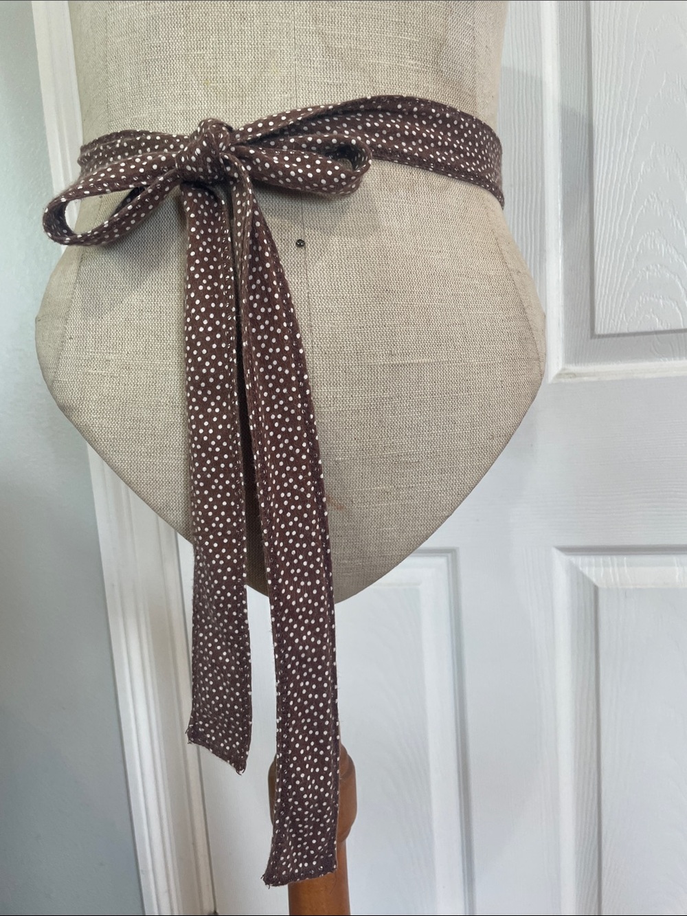 Vintage Y2K Brown white Polka Dot Waist Tie 73” long Belt sash hair accessory